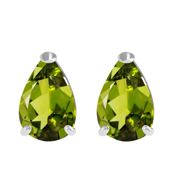 14K. SOLID GOLD STUD EARRING WITH NATURAL PERIDOTS (White Gold) - Picture 3 of 3